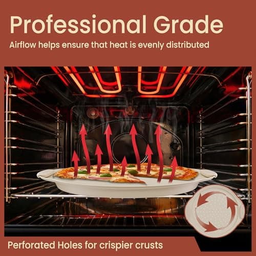 Bakken Pizza Baking Pan - Round Perforated Carbon Steel Pan with Non-Stick Marble Coating, Oversized Silicone Handle, Dishwasher Safe, High-Temperature Resistant, Durable & Easy Cleanup White, 2 Pack 6