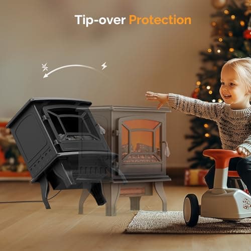 ROVSUN Electric Fireplace Stove, 20''H Freestanding Electric Space Heater with Temperature Adjustable, Realistic Flame Effect & Overheat Protectio for Indoor Bedroom Dorm Office Use, 1400W 5