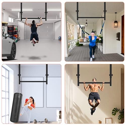 HWOOUSA 48" Ceiling Mount Pull Up Bar, Heavy Duty Multi-Grip Rafter Chin Up Bar for Garage/Basement/Backyard Ceiling Beam, Adjustable Height&Supports to 650 Lbs 7