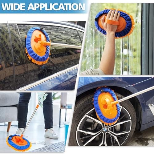 52" Multipurpose Microfiber Duster with 2 Washable Chenille Microfiber Cloth Head, Baseboard Cleaner, Wall Duster, Car Duster, Cleaning Supplies for Walls, Ceilings, Floors, Car, Furniture 6