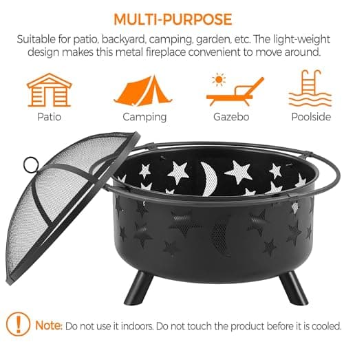 Yaheetech Fire Pit 30in Fire Pits for Outside Wood Burning Outdoor Fireplace with Spark Screen, Poker for Bonfire Patio Backyard Garden Picnic 8