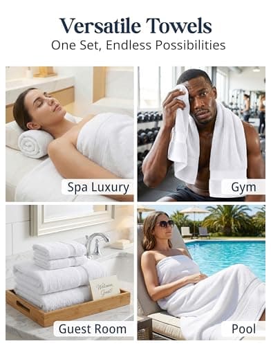 LANE LINEN 100% Cotton Bathroom Towel Set of 24 - Durable, Soft & Absorbent - 4 Bath, 4 Fingertip, 6 Hand, 8 Washcloths, 2 Bath Sheets, Hotel & Spa-Quality Design - White Towels 6
