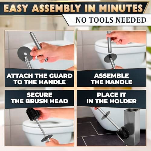 Silver Toilet Brush and Holder Set Stainless Steel – Square Design Toilet Bowl Brush and Holder, Rust, Corrosion & Scratch Resistant with Splash Protection, for Efficient Cleaning and Neat Storage 6
