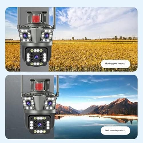 Outdoor Waterproof Wireless WiFi HD Security Camera,4k Security WiFi Camera Outdoor with Three Lens,Wireless Outside Camera for Home,Motion Detection,360° View,2-Way Audio,Ip66 Waterproof (4 Lens) 5