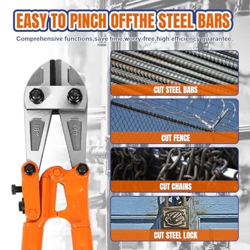 WADFOW 18" Medium Size Bolt Cutter: Soft Grip Rubber Ergonomic Handle Cutters Cutting Fence, Steel Wire, Chain, Screws, Rivet and Medium Padlock, Heavy-Duty 6