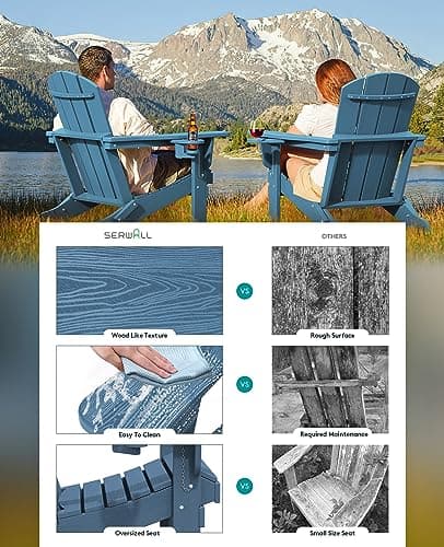 SERWALL Folding Adirondack Chair, HDPE Adirondack Chairs, Plastic Outdoor Chairs- Looks Exactly Like Real Wood- Navy 5