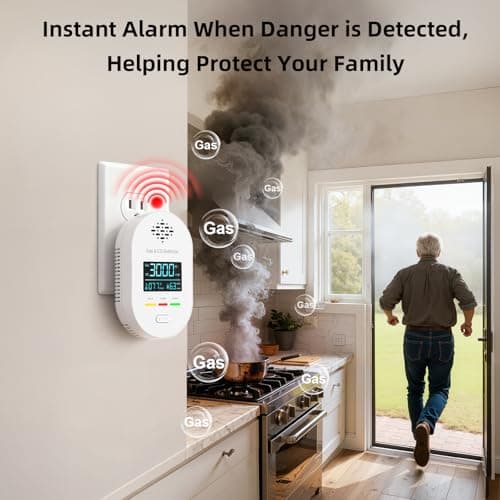 Carbon Monoxide Detectors,Plug in CO and Natural Gas Detector, Combination Gas & Carbon Monoxide Detectors for Travel with Temperature Humidity Display, 4 in 1 CO & Gas Detector for Home/Travel 6
