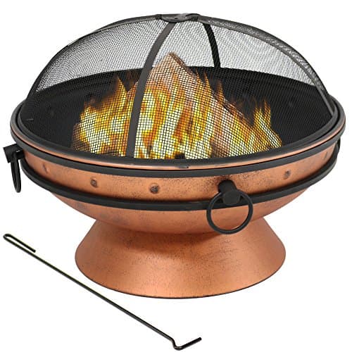 Sunnydaze 30-Inch Large Outdoor Fire Pit - Wood Burning Fire Pit for Outside with Poker and Screen - Copper Finish - Royal Cauldron 10