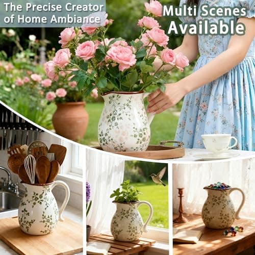 ESSGUO Ceramic Utensil Holder for Kitchen Counter, 6.1 Inch Vintage Farmhouse Rustic Cooking Utensil Holder, Modern Home Decor Countertop Organizer Crock for Flower Pot, Spoons & Kitchen Tools 5