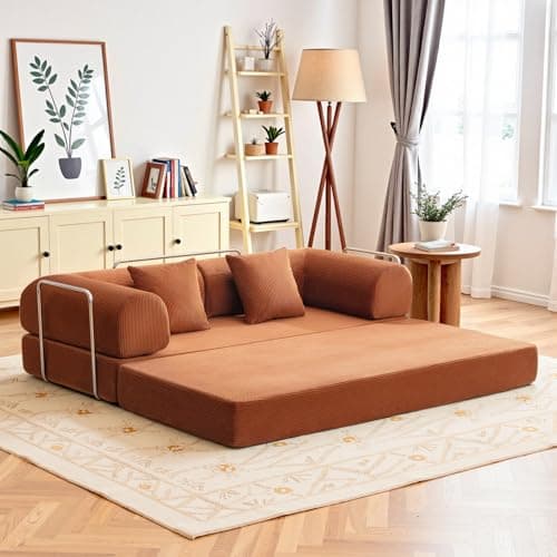 BestGlory Convertible Floor Sofa Bed, Corduroy Modular Floor Couch with Pillow, Comfy Modern Sofa Convertible Folding Couches for Living Room Bedroom