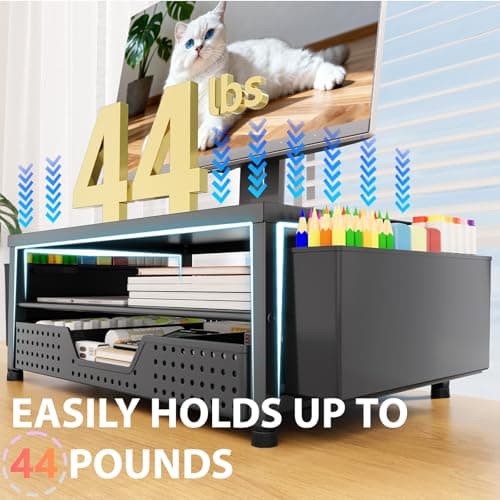 OPNICE Desk Organizers and Accessories, Computer Monitor Stand Riser with Drawer and 2 Pen Holders, Laptop Stand, Office Desk Accessories & Workspace Organizers for Home Office Supplies, Office Book Rack, Black 5