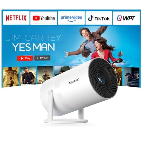【Bone white Projector & Built-in Apps】XuanPad Mini Projector with Wi-Fi and Bluetooth, Full HD 1080P Smart Portable Projector with 210° Stand, Auto Vertical Keystone, Compatible with HDMI/USB/TV Stick