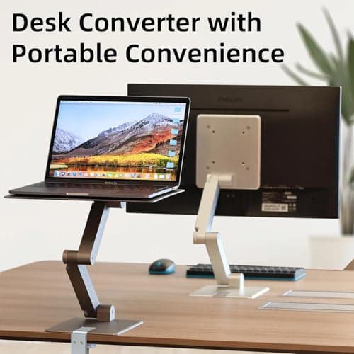 Rmour Heavy-Duty Laptop Stand, Adjustable Desk Converter with Gear Lock Sturdy for Gaming Laptops & Workstations, Raise Up to 15.16”, Edge-Free Panel & Versatile Desk Clamp Headphone Hanger -Black 7