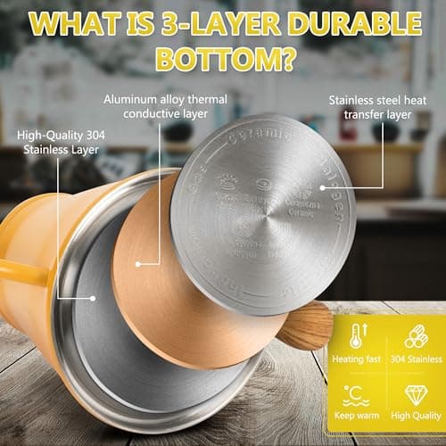 Harriet Gooseneck Kettle with Thermometer for Pour Over Coffee and Tea, 37 fl oz, Stainless Steel, Durable 3-Layer Base, Ideal Spout for Precision Pouring, Compatible with all Stove Tops, Yellow 3