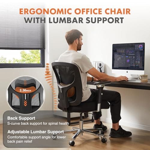 Sweetcrispy Ergonomic 500lbs Wide Heavy Duty Big and Tall Home Office Chair with Adjustable Lumbar Support and Wheels, 3D Armrest, for Adults 5