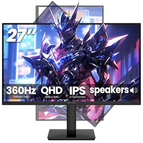 CRUA 27'' Gaming Monitor 360HZ 2k 1440P 120%sRGB IPS Computer Display Screen, Height/Pivot/Swivel/Tilt Adjustable Vertical Monitor Support FreeSync,Built in Speaker, DP1.4 & HDMI2.1, Wall Mount-Black