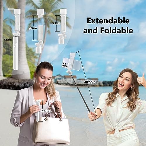 Selfie Stick Tripod, 40 in Retractable Tripod for iPhone with Wireless Remote Control & Light, Portable Phone tripods for Photograph, Live Streaming, Video Recording, Compatible with All Cellphones 6