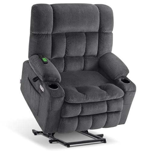 MCombo Dual Motor Power Lift Recliner Chair for Elderly, Lay Flat Lift Chair with Heat and Massage, Extra Wide Lift Recliner for Big People, Cup Holders, Fabric R7897 (Dark Gray, Medium-Wide)