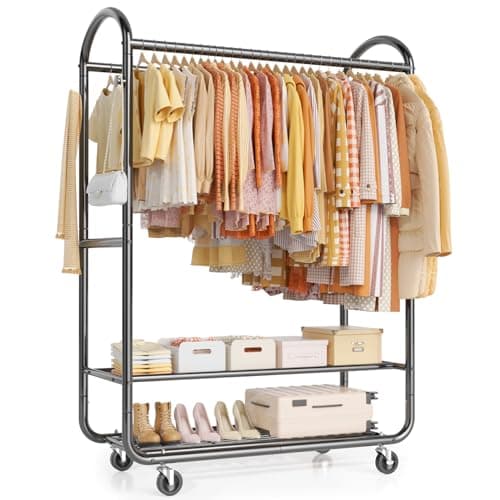 EAGMAK Heavy Duty Clothing Racks for Hanging Clothes 720 Lbs, Rolling Clothes Rack Double Rod Garment Rack with Lockable Wheels, Metal Closet Organizer for Bedroom, Laundry, Retail, Black