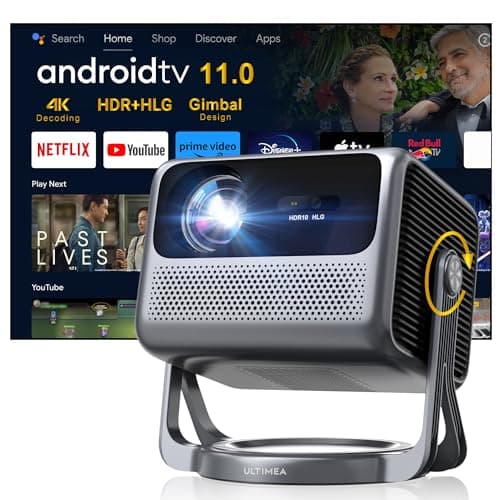ULTIMEA Smart Projector with Android TV 11.0 and Netflix, 4K with WiFi and Bluetooth 5.3, Home Cinema Dust-proof Projector with Dolby Audio, Gimbal Stand, 600 ANSI HDR+HLG, Nova C40