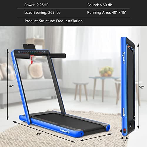 Goplus 2 in 1 Folding Treadmill with Dual Display, 2.25HP Superfit Under Desk Electric Pad Treadmill, Installation-Free, Blue Tooth Speaker, APP Control, Remote Control, Walking Jogging for Home 9