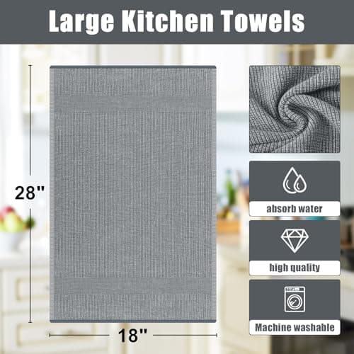 Homaxy Premium Kitchen Towels(18”x 28”, 6 Pack), Large Cotton Kitchen Hand Towels, Flat and Terry Dish Towels, 380 GSM Highly Absorbent Tea Towel Set with Hanging Loop, Grey 9