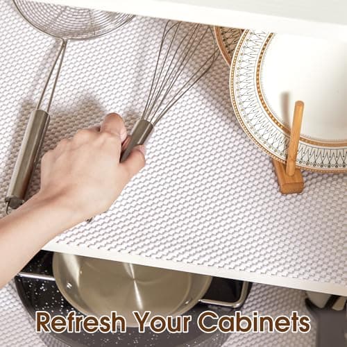 ALIUNI Shelf Liner for Kitchen Cabinet, Drawer Liners Non Slip Non Adhesive Thick Mat, Breathable Dresser Pantry Bathroom Protector, White, 12" x 120" 3
