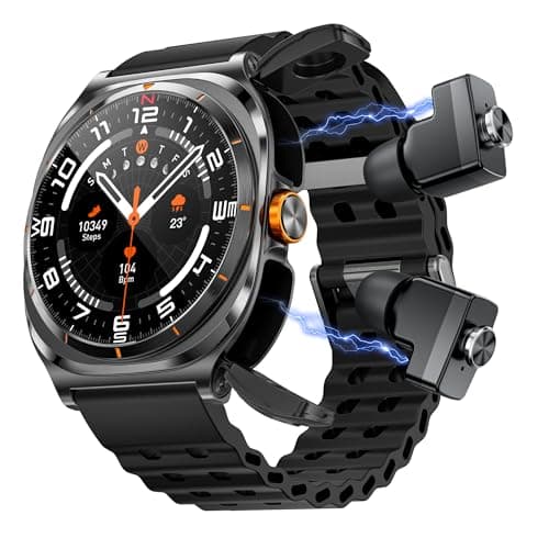 Ateclouds Smart Watch with Wireless Earbuds, Fitness Tracker Sports Watch, Compatible iPhone Android,Heart Rate Monitor, Sport Band Bluetooth Call Watches for Men 1.53" Steel Material Ultra-Thin Body