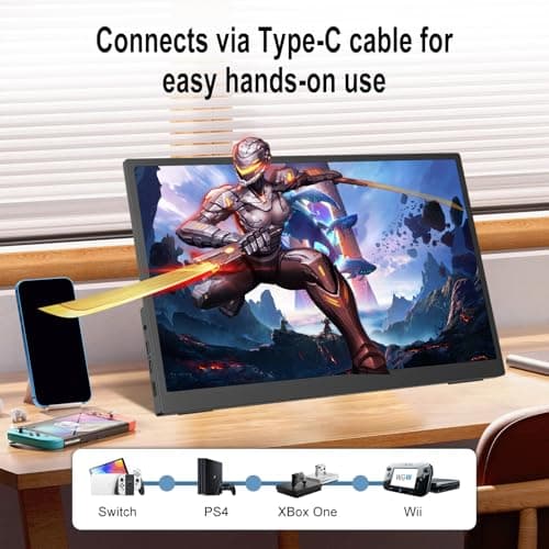 Topmonitor 2.5K Portable Monitor 15.6inch UHD 2560 * 1680 for Laptop, 100% sRGB 500nits HDR IPS External Display w/Smart Cover & VESA Mount, USB-C HDMI Travel Second Screen for PC Mac Phone Xbox PS5 6