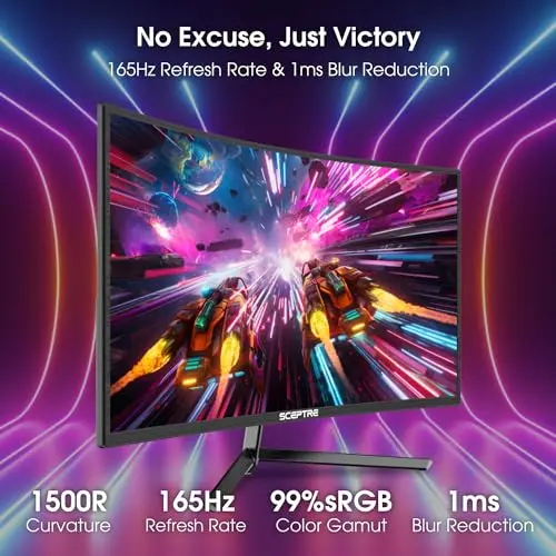 Sceptre 24-inch Curved Gaming Monitor 1080p up to 180Hz DisplayPort HDMI 99% sRGB, AMD FreeSync Build-in Speakers Machine Black (C248B-FWT168) 6