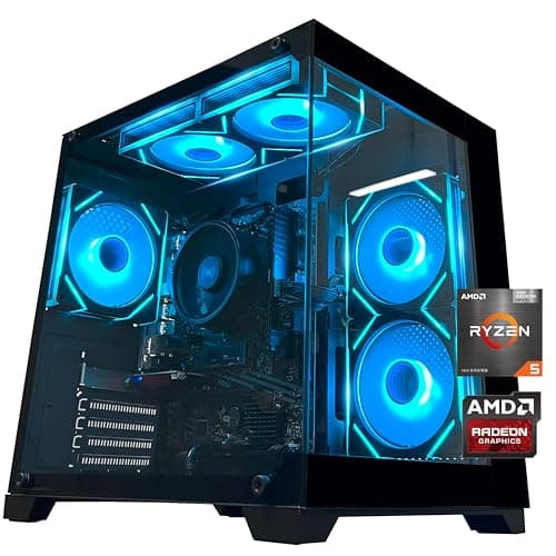 YAWYORE Gaming PC Desktop Computer AMD Ryzen 5 5600GT,16GB DDR4 3200MHz,1TB M.2 NVMe PCle,550W 80PLUS PSU,WiFi,Game Design Office Console,Sea View Room, Towers PC (Black)