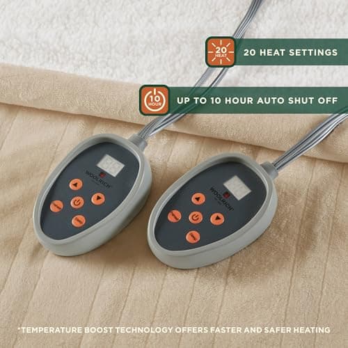 Woolrich Heated Plush to Berber Electric Blanket Throw Ultra Soft Knitted, Super Warm and Snuggly Cozy with Auto Shut Off and Multi Heat Level Setting Controllers, Queen: 84x90, Tan 5