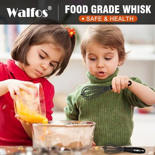 Walfos Whisk 5+7in/12cm+17cm Mini Whisk,Silicone Whisks Non Scratch Heat Resistant (480°F). Nice for stirring individual eggs and mixing small amounts of powder and sauce.Dishwasher Safe.Black 7