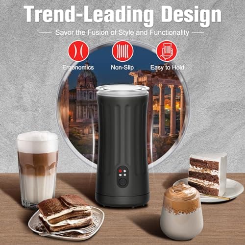 Electric Milk Frother, 4-in-1 Milk Steamer and Frother, 8.1oz/240ml Automatic Warm and Cold Foam Maker, Auto Shut-Off Frother for Coffee, Latte, Cappuccino, Macchiato(Black) 2