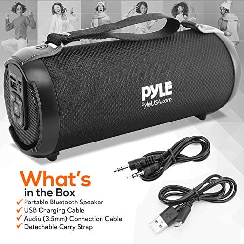 Pyle Wireless Portable Bluetooth Boombox Speaker – Rechargeable Music Barrel with AUX Input, USB/SD/MP3 Playback, FM Radio, 2.5" Tweeter – Loud Stereo Sound for Travel, Parties, Outdoors (PBMSPG3BK) 7