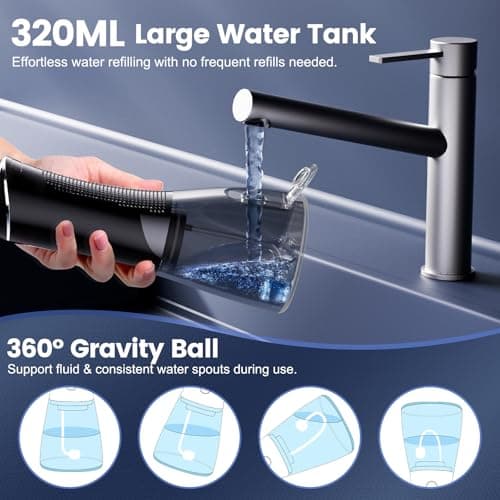 Water Flosser for Teeth Cleaning and Flossing, 5 Modes Rechargeable Cordless Oral Irrigator 320ml Water Tank Teeth Cleaner, IPX7 Waterproof Portable Electric Dentel Flossers for Home and Travel,Black 5