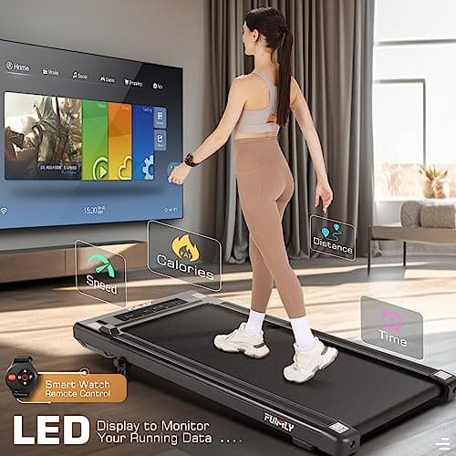 FUNMILY Walking Pad Treadmill with 8% Incline, 300lbs Weight Capacity Under Desk Treadmill for Home, 2.5HP Compact Running Machine with Remote Control, Ultra-Quiet, Installation-Free 5