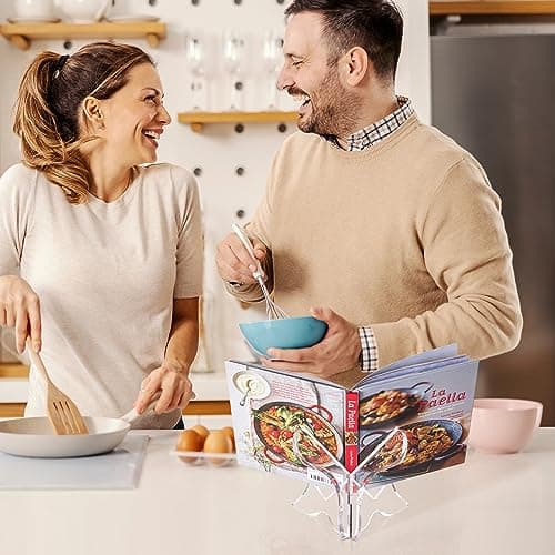 Acrylic Cookbook Stand, UBTKEY Cookbook Holder Recipe Book Holder Cook Book Stand for Kitchen Counter, Multifunctional Display Stand for Recipe Book Plate Tablet, Gifts for Mom Grandma (Clear) 7