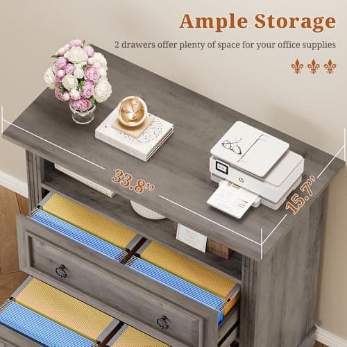 Itaar 2 Drawer File Cabinet, Farmhouse Filing Cabinet for Home Office Fits Letter, Legal, A4 Size, Wood Lateral File Cabinet with Printer Stand, Storage Shelf, Grey 5
