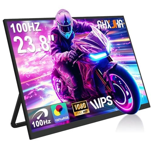 AHXJKA 23.8" Large Screen Portable Monitor with Adjustable Kickstand,100HZ USB-C HDMI Gaming Monitor,100% SRGB FHD IPS/HDR Computer Screen Extender with 2 Speakers for Laptop PC MacBook Phone PS4/PS5