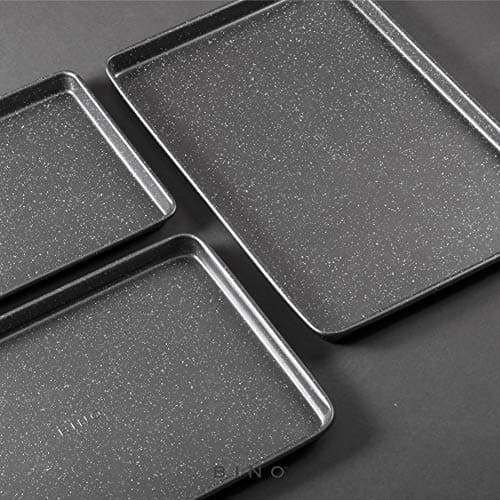 BINO Bakeware Nonstick Cookie Sheet Baking Tray Set 3-Piece - Speckled Gunmetal | NonStick Baking Pans Set | Carbon Steel Tray Bakeware Sets | Oven Safe Baking Set | Cookie Sheet Pans | Food-Safe Tray 6