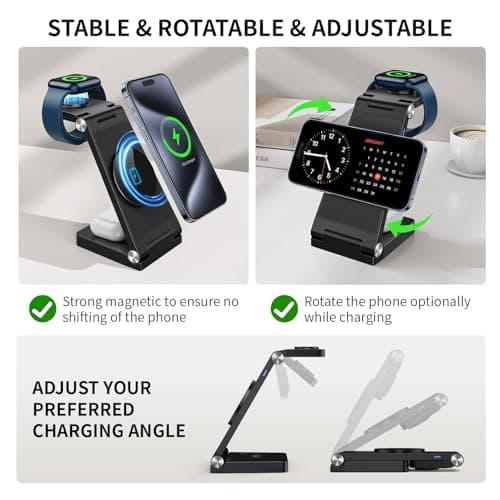 2026 Traveling Wireless Mag-Safe Fast Charging Station,Magnetic 3 in 1 Charger with Light for iPhone 17 16 15 14 13 12 Pro Max Plus,Apple Watch Series & Air pods 4 3 2 Pro-Gifts for Wife & Husband 5