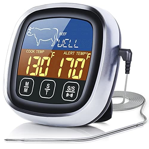 Pilita Digital Meat Thermometer for Cooking, 2022 Upgraded Touchscreen LCD Large Display Instant Read Food with Backlight, Long Probe, Kitchen Timer, Cooking BBQ, Oven, Silver