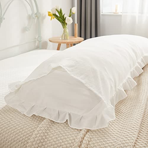 Boho White Body Pillowcase 20x54in - Ruffled Fringe Decor Sham 8