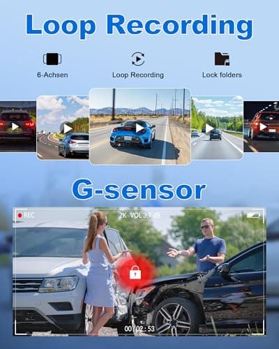 AntZhengtu 2K 1440P QHD Dash Cam for Cars, 32G TF Card Included, Front Car Camera with Wi-Fi, APP Control,Night Vision, G-Sensor,Loop Recording, Support 24 Hours Parking Mode, Support 256GB Max (32GB) 6