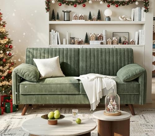 ONBRILL 64.5" Loveseat Sofa, Chenille Loveseat Couch for Living Room, 23.2" Deep Seat Love Seat with Padded Arms, Comfy Modern Small Couches for Bedroom, Small Spaces, Dorms, Office, Green 5