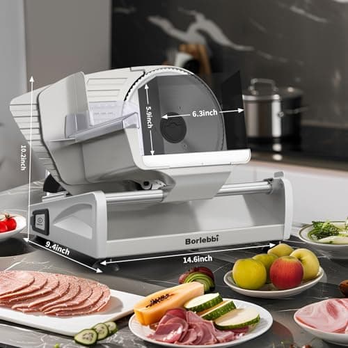 Meat Slicer, 200W Meat Slicer Machine for Home, DC Motor Quiet Deli Slicer with 2 Removable 7.5'' Stainless Steel Blades, Adjustable Dial for 0-15mm, Electric Food Slicer for Meat, Cheese, Bread 6
