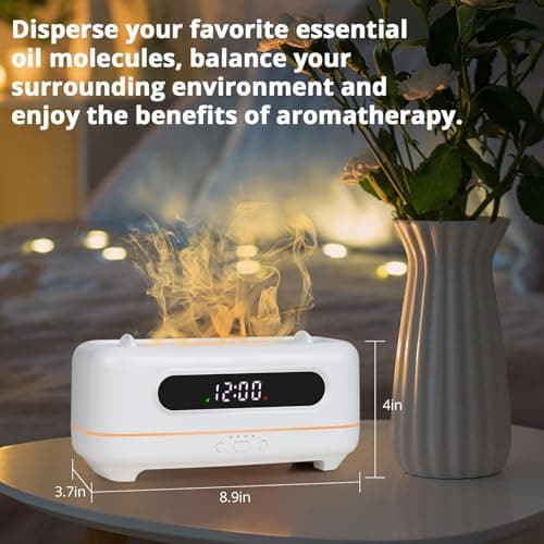 250ml Essential Oil Diffuser with Realistic Flame Effect, Ultrasonic Aromatherapy Humidifier with 7-Color Lights, Clock and Auto Shut-Off, Ideal for Home, Office, Bedroom (White) 6