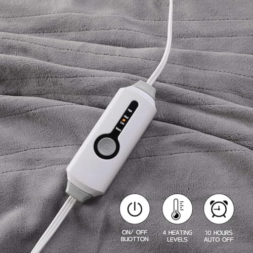 Electric Heated Blanket 72"x84" Full Size, Soft Coral Fleece with 4 Heating Levels and 10 Hours Auto-Off, Machine Washable, Cozy Plush Fabric for Home, Light Gray 7