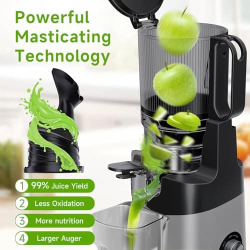 EanOruus Cold Press Juicer, 5.8" Wide Feed Chute Juice Extractor Machine with 400W, High Juice Yield, Slow Masticating Juicer for Whole Vegetables & Fruits, Light Grey 5